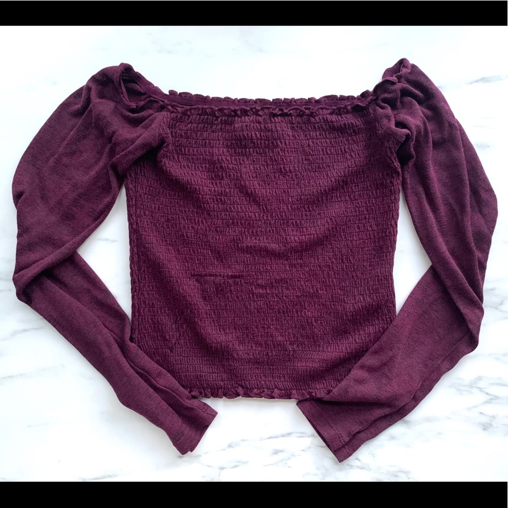 Hollister Off The Shoulder Ruffle Long Sleeve Top